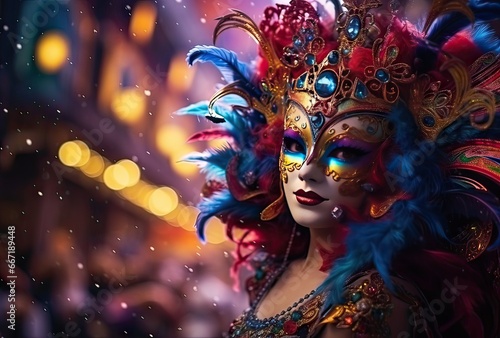 Woman in typical carnival costume in the streets celebrating the festival, party concept. © Jaume Pera