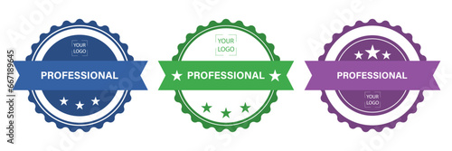 Badge or diploma of a professional with distinction. Set of templates. Place for logo. Isolated on white background