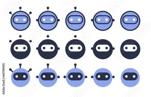 Chat bot. The main work. Clip art set. Flat style. Vector simple icons collected in collection