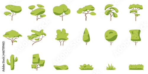 set of trees, trees Isolated on white background, forest and nature concept collection, deciduous and evergreen forest plants, agricultural garden and nature park plant, flat trees icon, vector illust