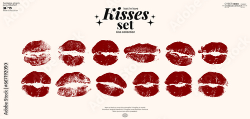 Retro y2k kisses, futuristic elements for design. Big collection of abstract graphic geometric symbols and objects in grunge style