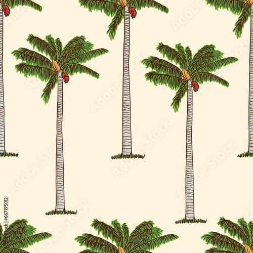 National colombian tree palm knowed as palma de cera in spanish or wax palm seamless pattern