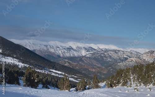 Winter panorama of mountains surrounding Port del Comte @ Serra de Querol, Catalonia, Spain.