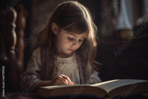 girl reading bible book, AI generated