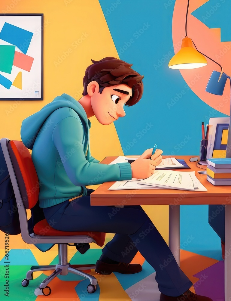 Graphic illustration of a man writing a cover letter for an entry-level job, the image should be colorful and eye-catching, the main colors in the background should be a mix
Graphic illustration of a man writing a cover letter for an entry-level job, the image should be colorful and eye-catching, the main colors in the background should be a mix