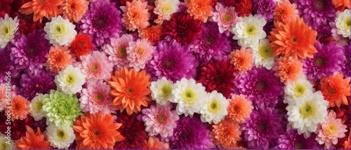 lowers wall background with amazing red,orange,pink,purple,green and white chrysanthemum flowers  © Adi