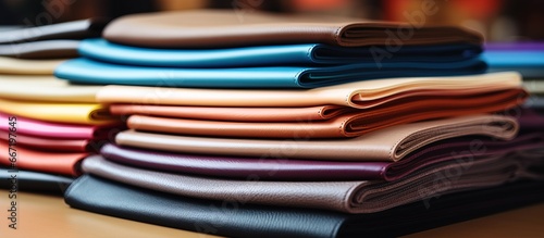 Collection of leather and fabric samples to select upholstery for furniture or everyday eco bags