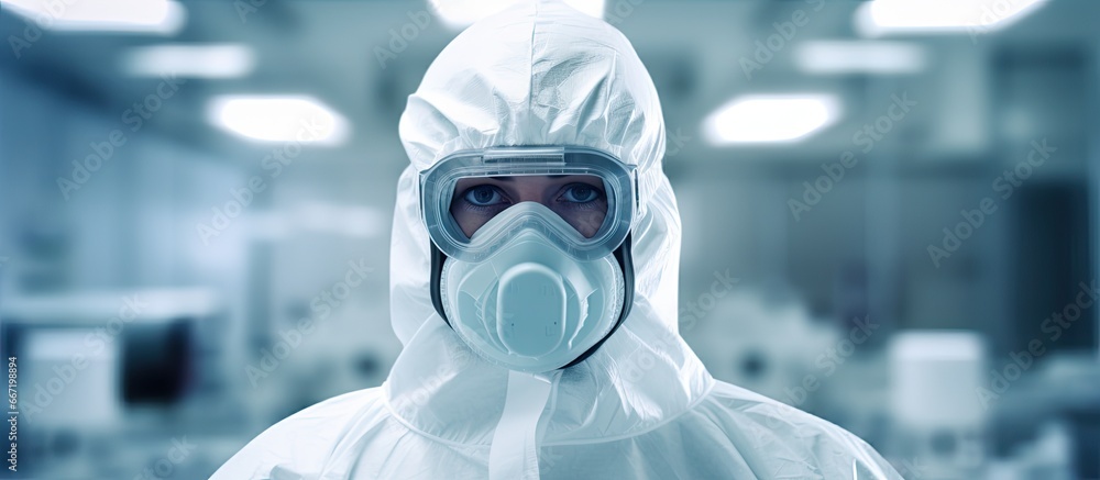 Lab scientist in protective gear with crossed arms Lab scientist in protective gear with crossed arms