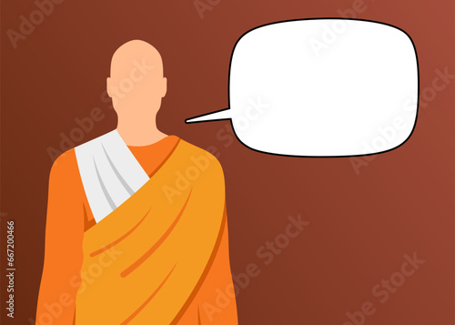 Buddhist guru with empty speech bubble, vector illustration.