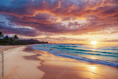 Tranquil Beauty With a Mesmerizing Ocean View and a Palette of Pastel Colors. Dreamscape. Pastel Sunset Over a Pristine Beach