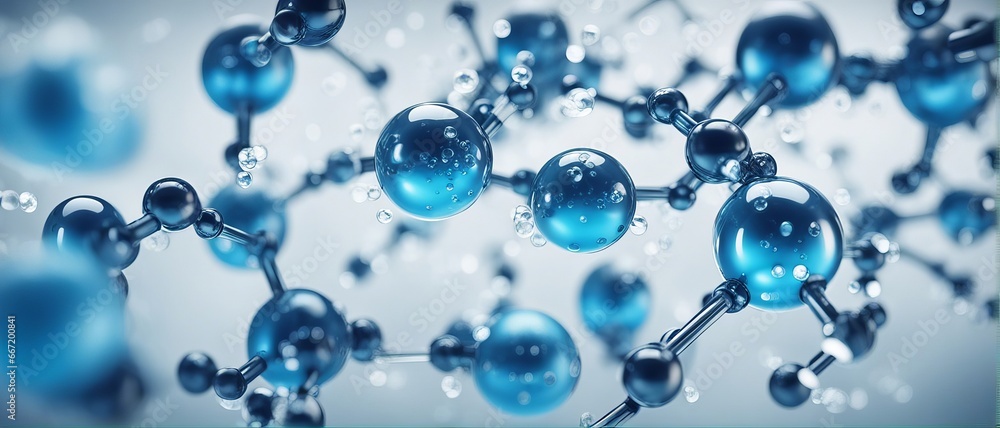yaluronic acid molecules. Hydrated chemicals, molecular structure and blue spherical molecule yaluronic acid molecules. Hydrated chemicals, molecular structure and blue spherical molecule