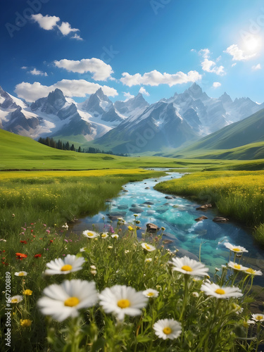 Capturing Nature's Majesty in Meadows, Mountains, and Sunlit Trees. Generative AI © Zohaib