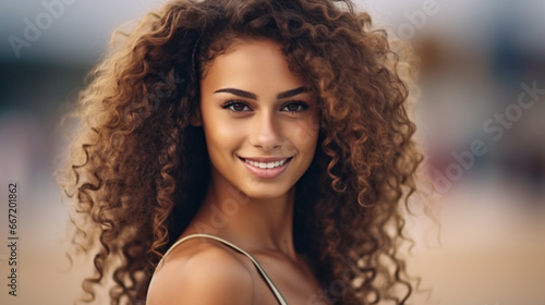 Young woman with curly hair...
