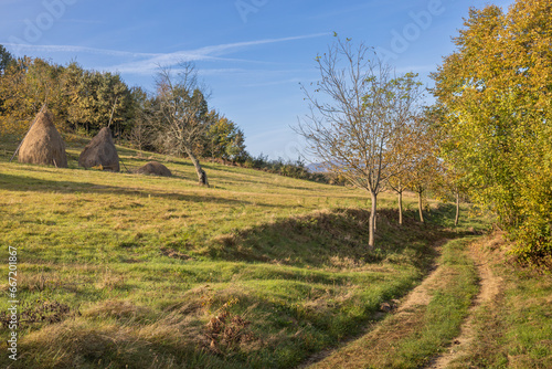 Different perspectives of Saliste de Beius village located in Bihor County, Romania in autumn