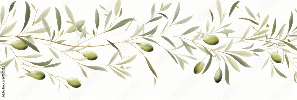 Olive seed and olive leaves pattern on white background. Banner Olive seed and olive leaves pattern on white background. Banner