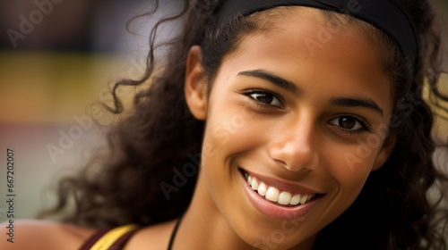 Young woman with curly hair...
