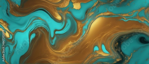 Luxurious Marbling Background. Paint Swirls in Beautiful Teal