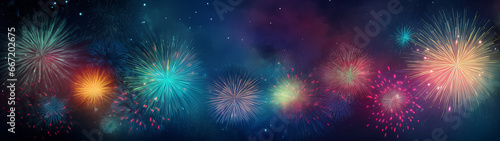 colorful fireworks background banner, happy new year photo