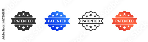 Patented icon, award certificate, license, registered intellectual property, symbol, simple outline flat style vector illustration.