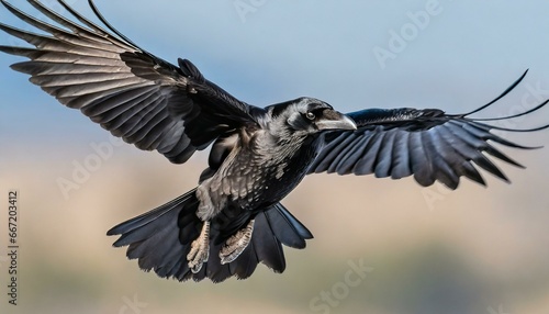 a beautiful raven corvus corax in flight