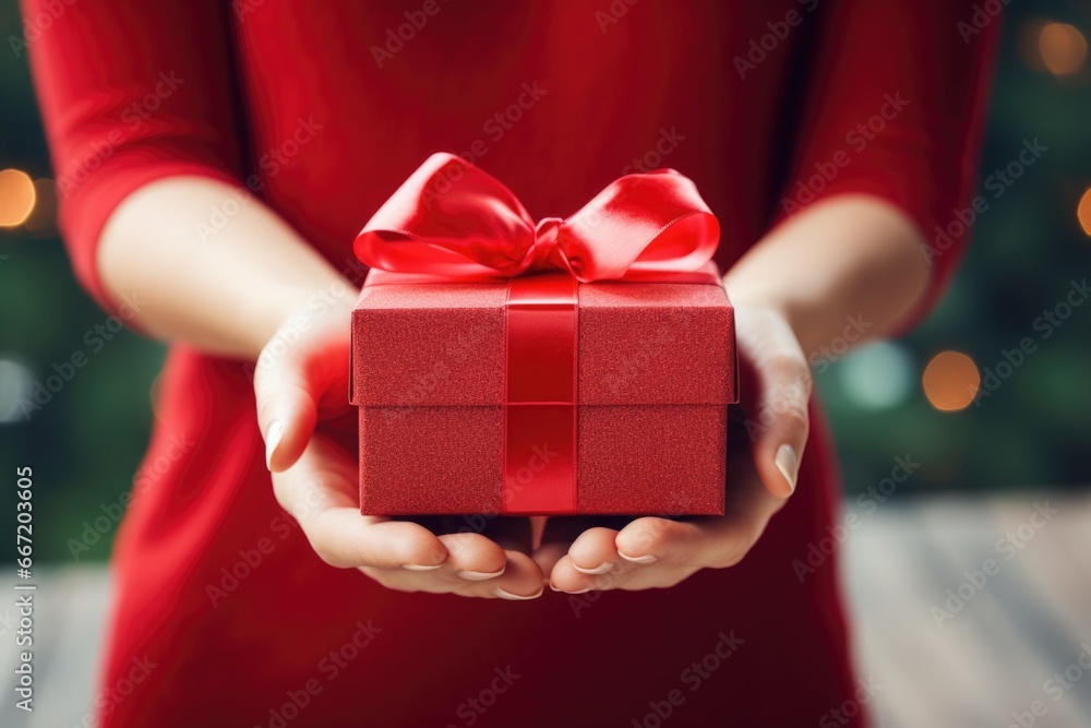 hands holding red gift box , AI Generated hands holding red gift box , AI Generated
