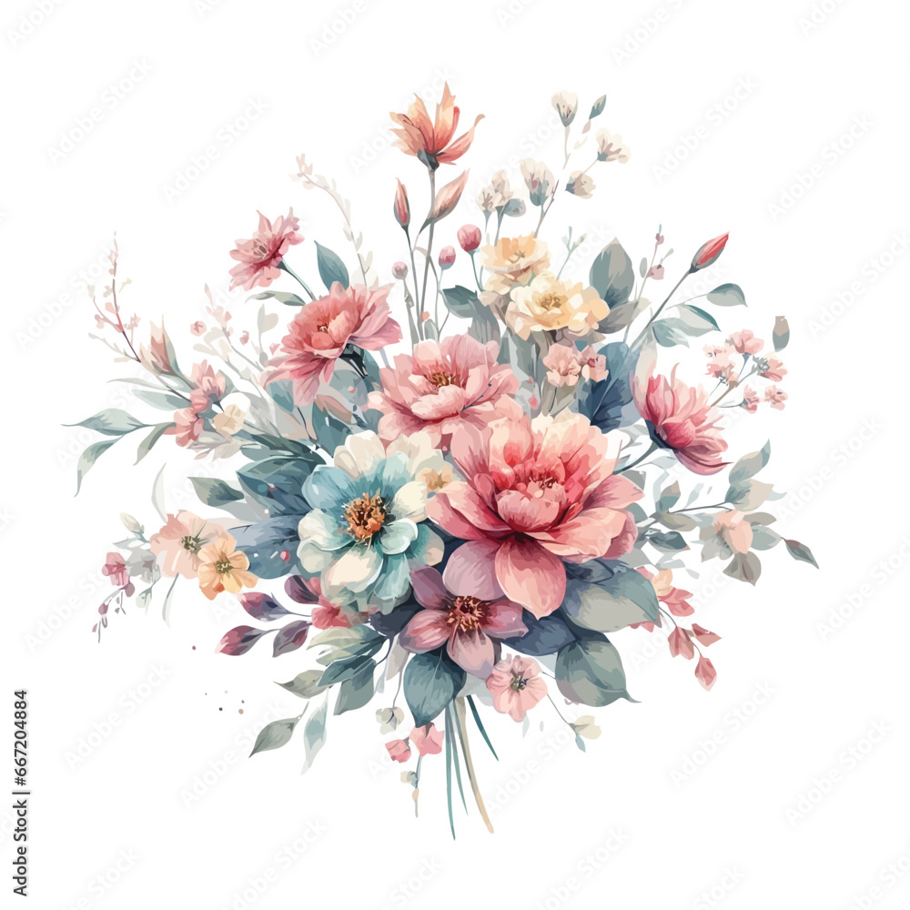 Vector floral bouquet with watercolor arrangement