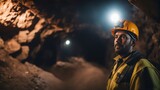 Male worker in Miner underground at a copper mine