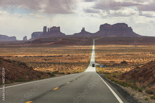 Epic Desert Highway - Driving South on US Highway 163, towards Monument Valley, near the Utah-Arizona Border. photo
