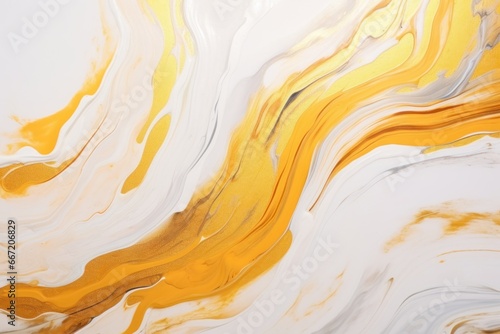 Suminagashi art. Yellow and white with gold line. Elegant composition. Golden swirl, artistic design. The style includes swirls of marble or ripples of agate