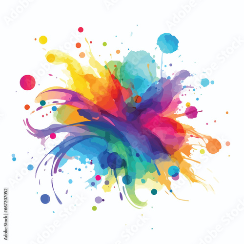 Bright colorful watercolor splash splatter stain brush strokes on white background. Modern vibrant aquarelle spot. Rainbow trendy isolated design on white. Element. Vector watercolor illustration