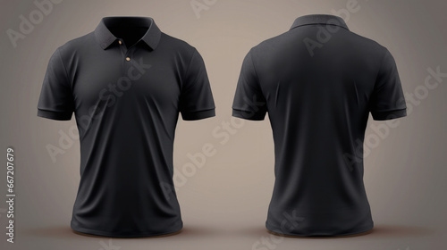 Realistic mockup of male black polo shirt.