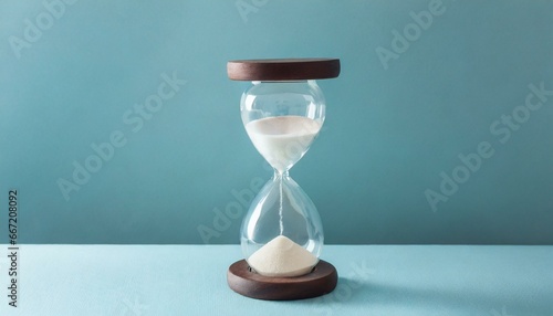 an hourglass isolated on light blue background generative ai