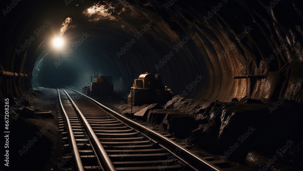Naklejka premium mine tunnel depict the essence of subterranean coal mining