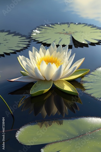 Vibrant water lily blooms adorning a serene and sun-drenched lake