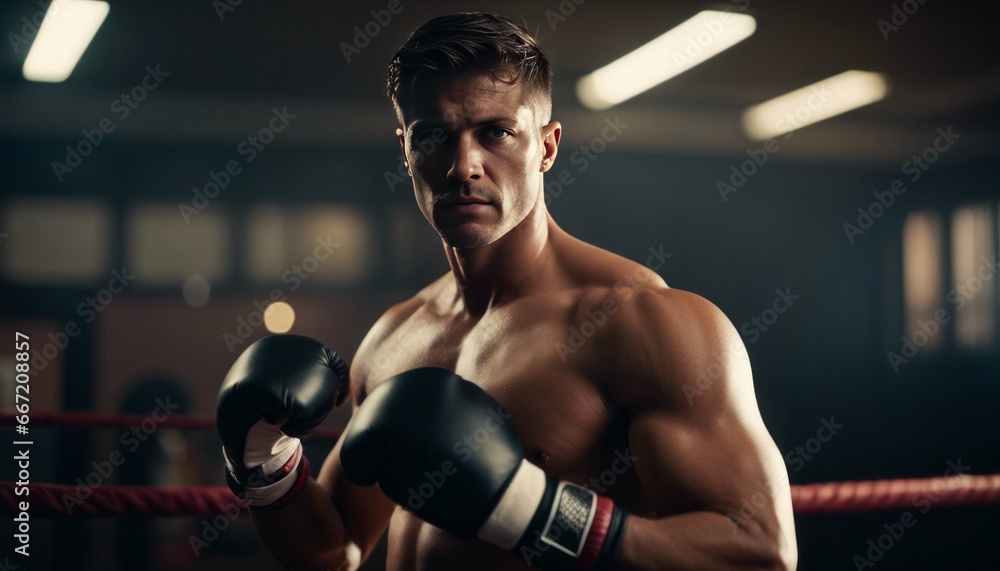 uscular male boxer wearing boxing grove