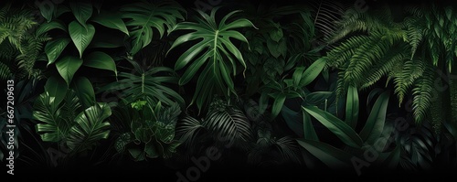 Lush Tropical Rainforest Foliage On Black Background.   oncept Minimalist Home Decor  Dramatic Sunset Landscapes  Candid Street Photography  Abstract Architectural Details