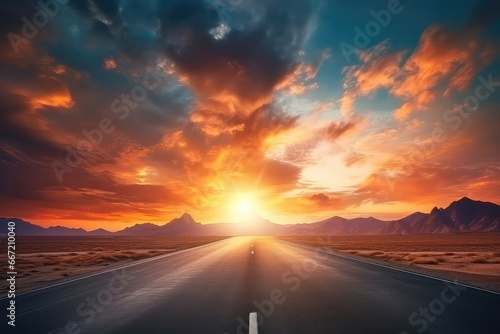 Majestic Sunset Paints Serene Backdrop On Empty Road