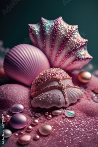 Pink seashells glitter and sparkle background