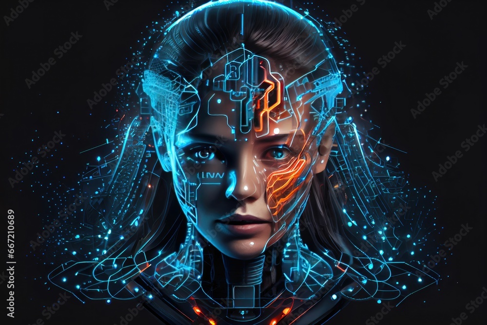 Artificial intelligence robot head on dark background with copy space Artificial intelligence robot head on dark background with copy space