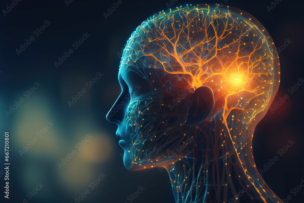 Artificial intelligence robot head on dark background with copy space Artificial intelligence robot head on dark background with copy space