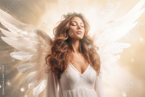 Christmas Angel - Graceful woman in an angel costume - AI Generated photo