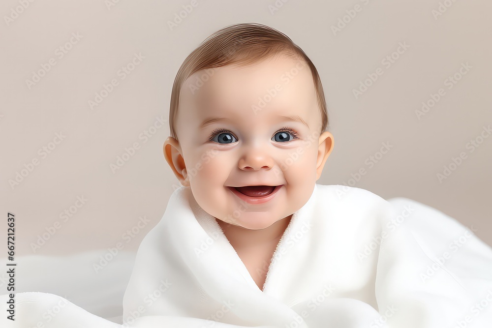 Portrait Of Happy And Cute Baby. Сoncept Newborn Photography, Baby Portraits, Cherished Moments, Sweet Smiles, Tender Expressions