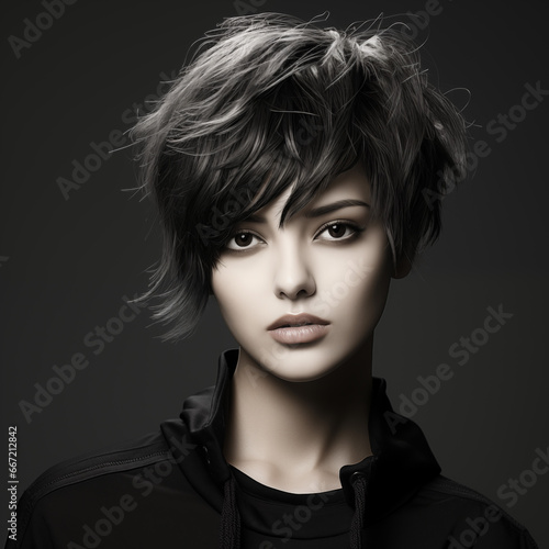 Illustration of a haircut fashion portrait, AI Generated