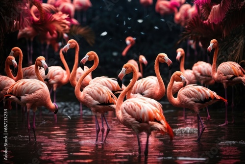 Bright Feathers in the Night: Flamingos in Contrast © Kinga