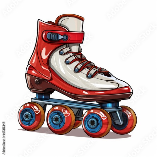 Roller skates, cartoon style, single, white background. AI generated