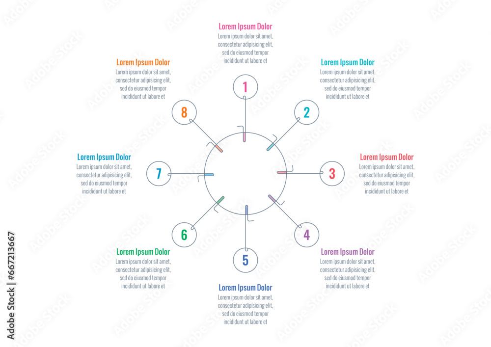 Fototapeta premium eight option informational templates. circular wheel infographic template. magazine, internet, web, business, annual report infographic template