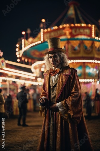 Medieval Magic: Enchanted Carnival at Night with a Historical Men