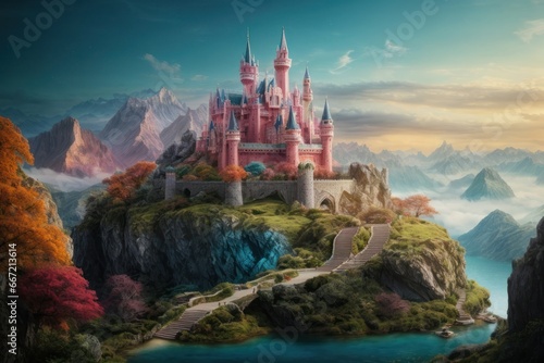 Enchanted Island: Vibrant Fantasy Castle