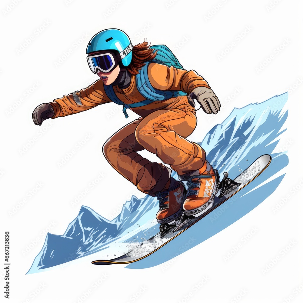 Snowboard, cartoon style, single, white background. AI generated