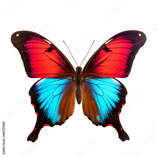 Blue and red color beautiful butterflies isolated on a transparent background